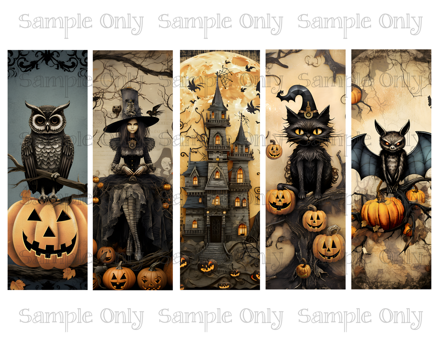 Creepy Halloween Set 2- 2x6 inch Bookmark Printed Water Soluble Image Transfer Sheet For Polymer Clay