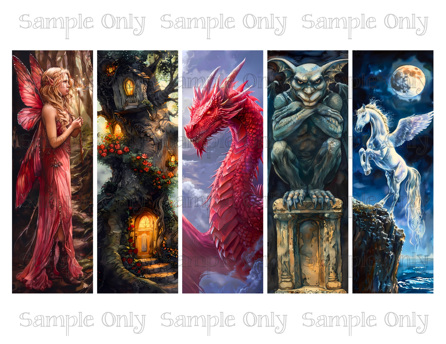 Fantasy Theme Set 1- 2x6 inch Bookmark Printed Water Soluble Image Transfer Sheet For Polymer Clay