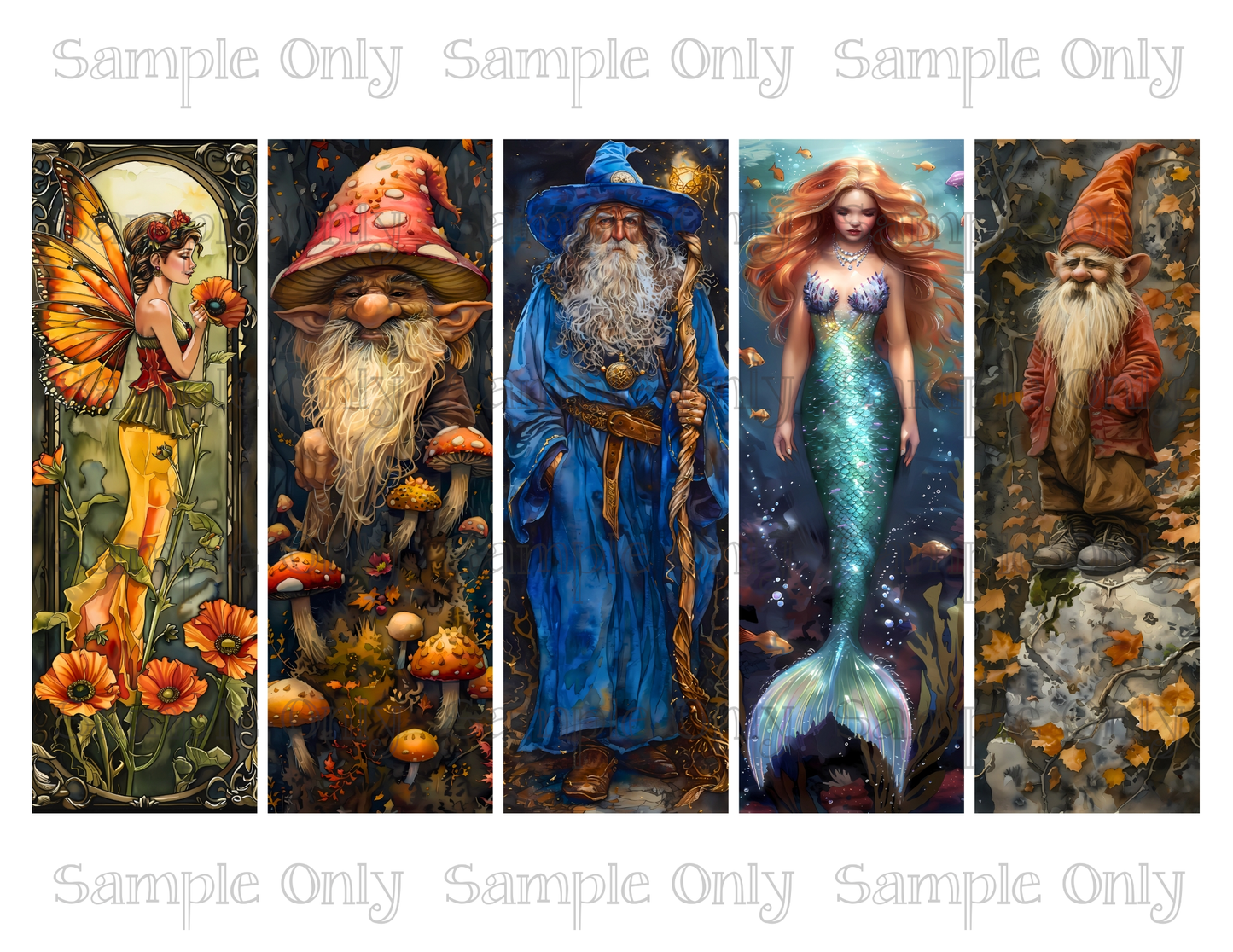 Fantasy Theme Set 2- 2x6 inch Bookmark Printed Water Soluble Image Transfer Sheet For Polymer Clay