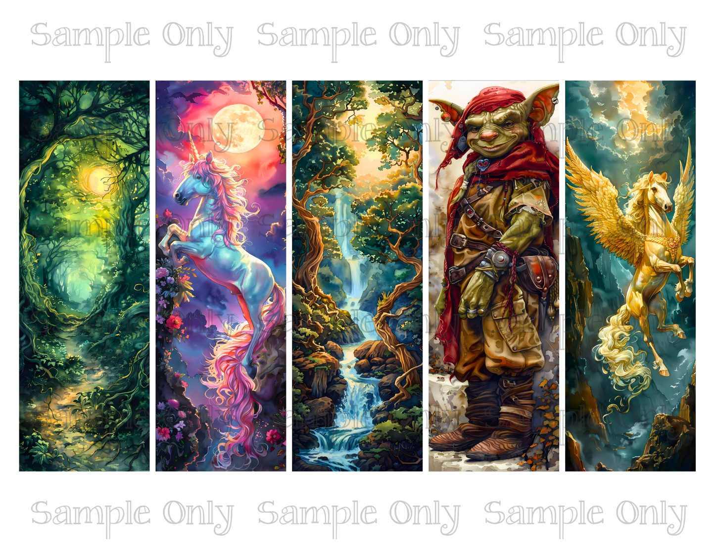 Fantasy Theme Set 3- 2x6 inch Bookmark Printed Water Soluble Image Transfer Sheet For Polymer Clay