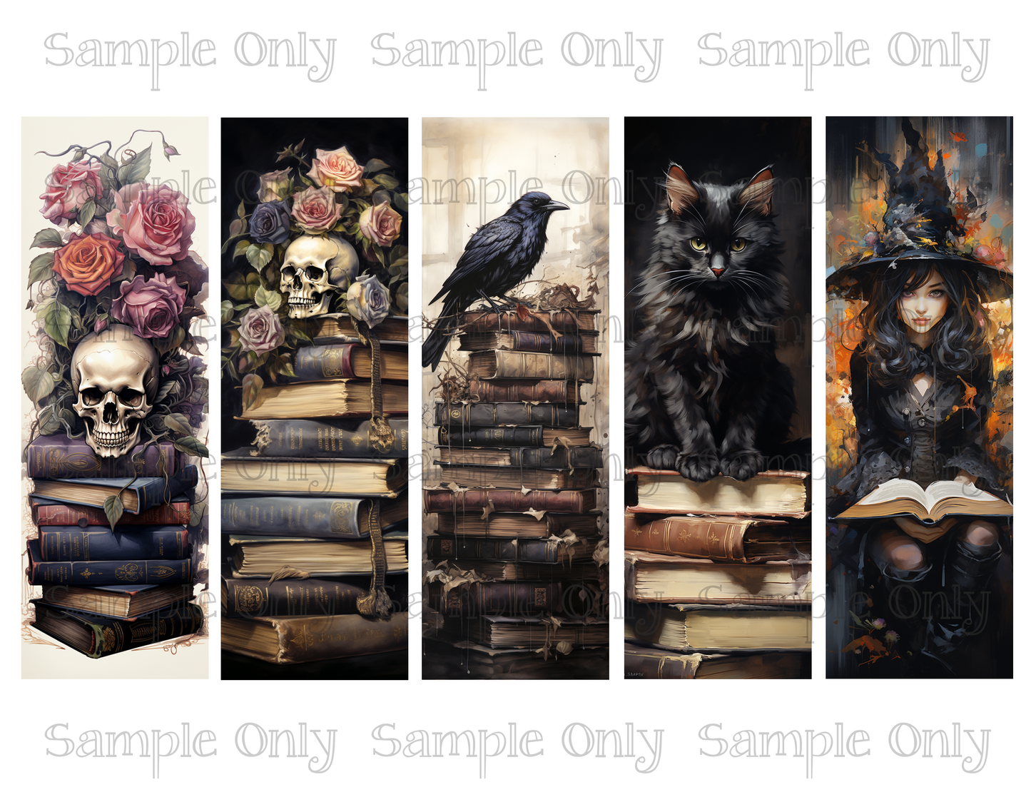 Gothic Books Set 2- 2x6 inch Bookmark Printed Water Soluble Image Transfer Sheet For Polymer Clay