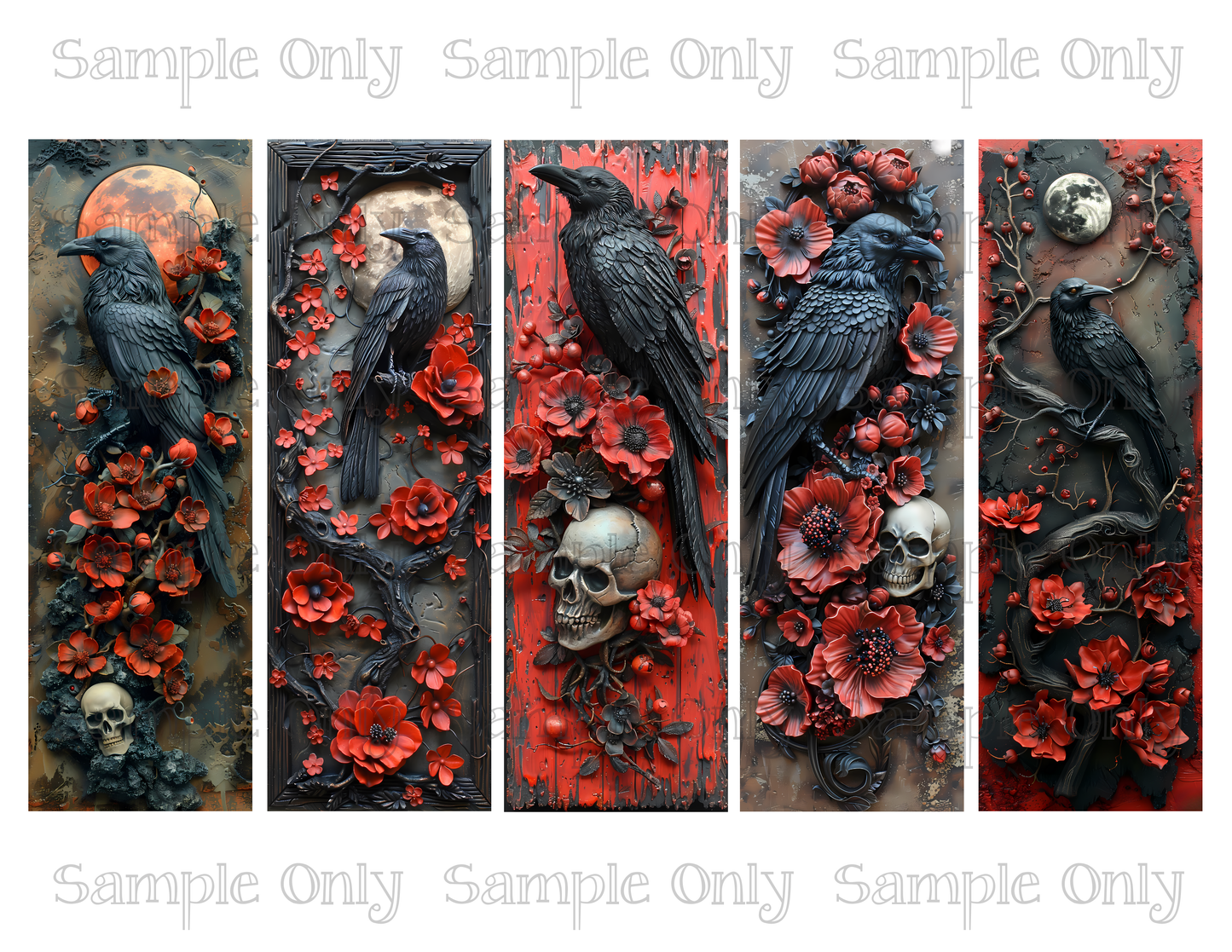 Gothic Raven Birds- 2x6 inch Bookmark Printed Water Soluble Image Transfer Sheet For Polymer Clay