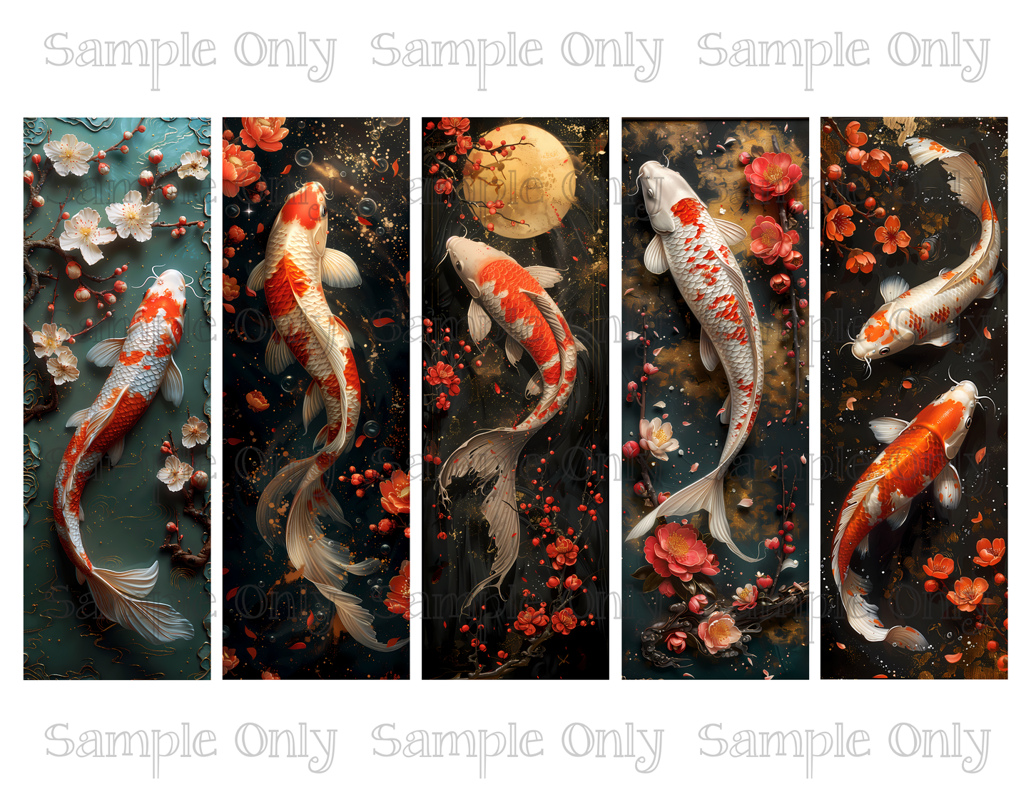 Koi Fish 2x6 inch Bookmark Printed Water Soluble Image Transfer Sheet For Polymer Clay