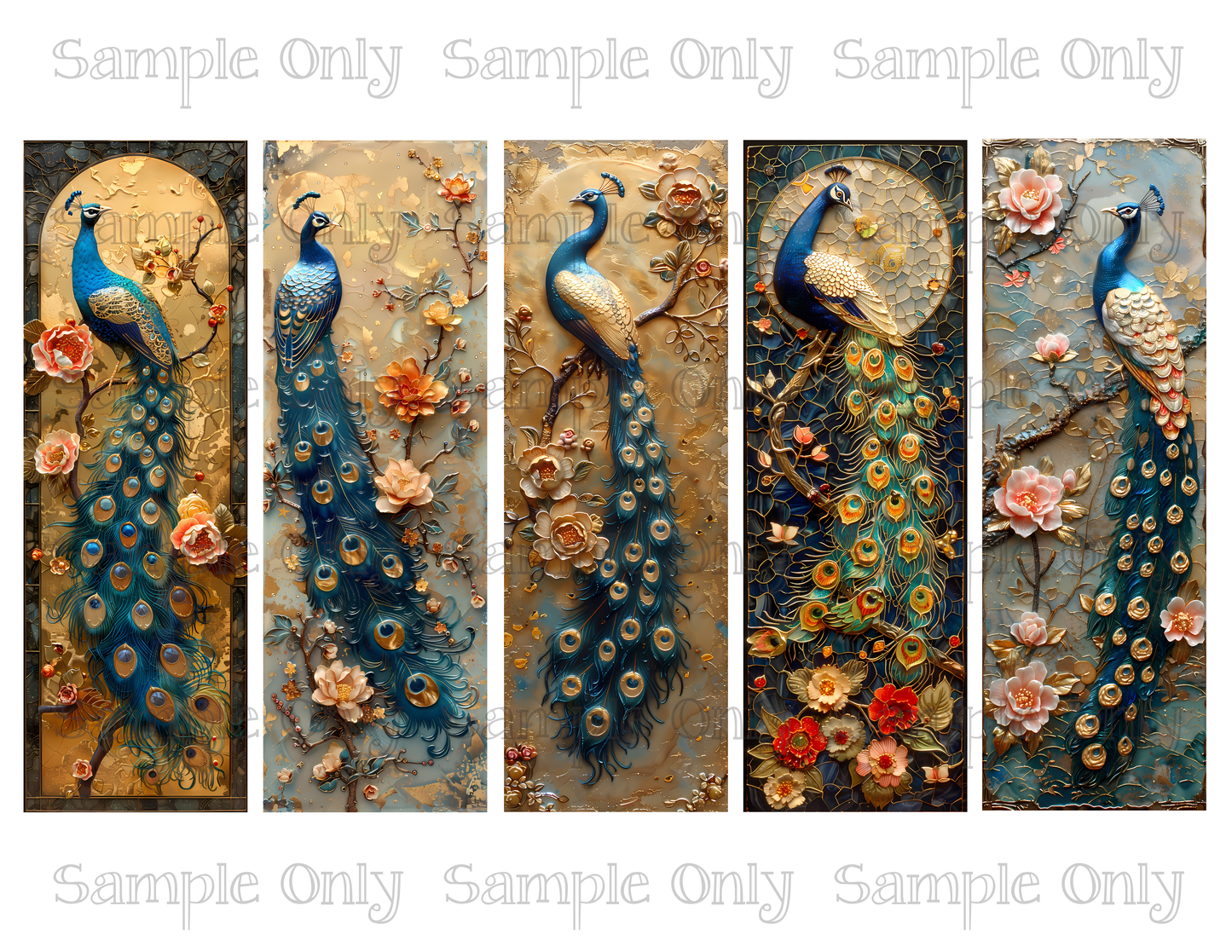 Ornate Peacock 2x6 inch Bookmark Printed Water Soluble Image Transfer Sheet For Polymer Clay