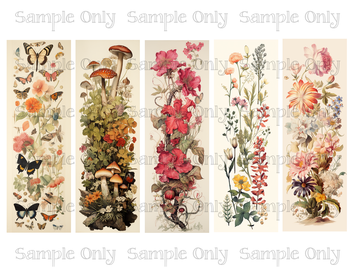 Vintage Botanical Florals Bookmark Printed Water Soluble Image Transfer Sheet For Polymer Clay