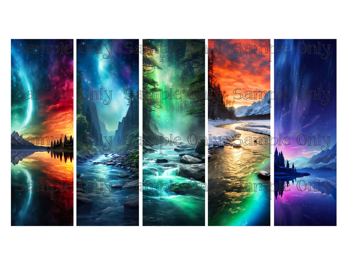Aurora Borealis Scenes Bookmark Set 01 Printed Water Soluble Image Transfer Sheet For Polymer Clay
