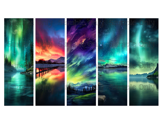 Aurora Borealis Scenes Bookmark Set 04 Printed Water Soluble Image Transfer Sheet For Polymer Clay