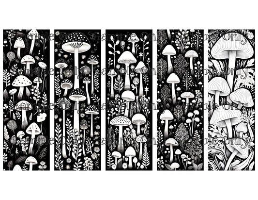 Monochromatic Mushrooms Bookmark Set 01 Printed Water Soluble Image Transfer Sheet For Polymer Clay