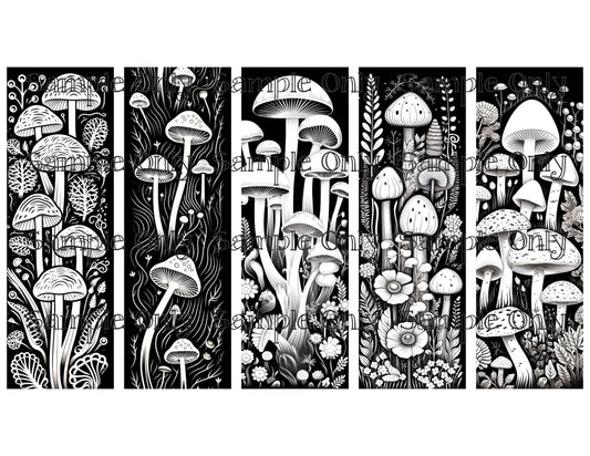 Monochromatic Mushrooms Bookmark Set 02 Printed Water Soluble Image Transfer Sheet For Polymer Clay