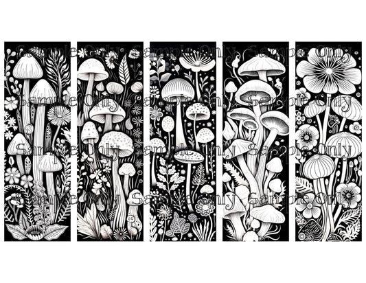 Monochromatic Mushrooms Bookmark Set 04 Printed Water Soluble Image Transfer Sheet For Polymer Clay