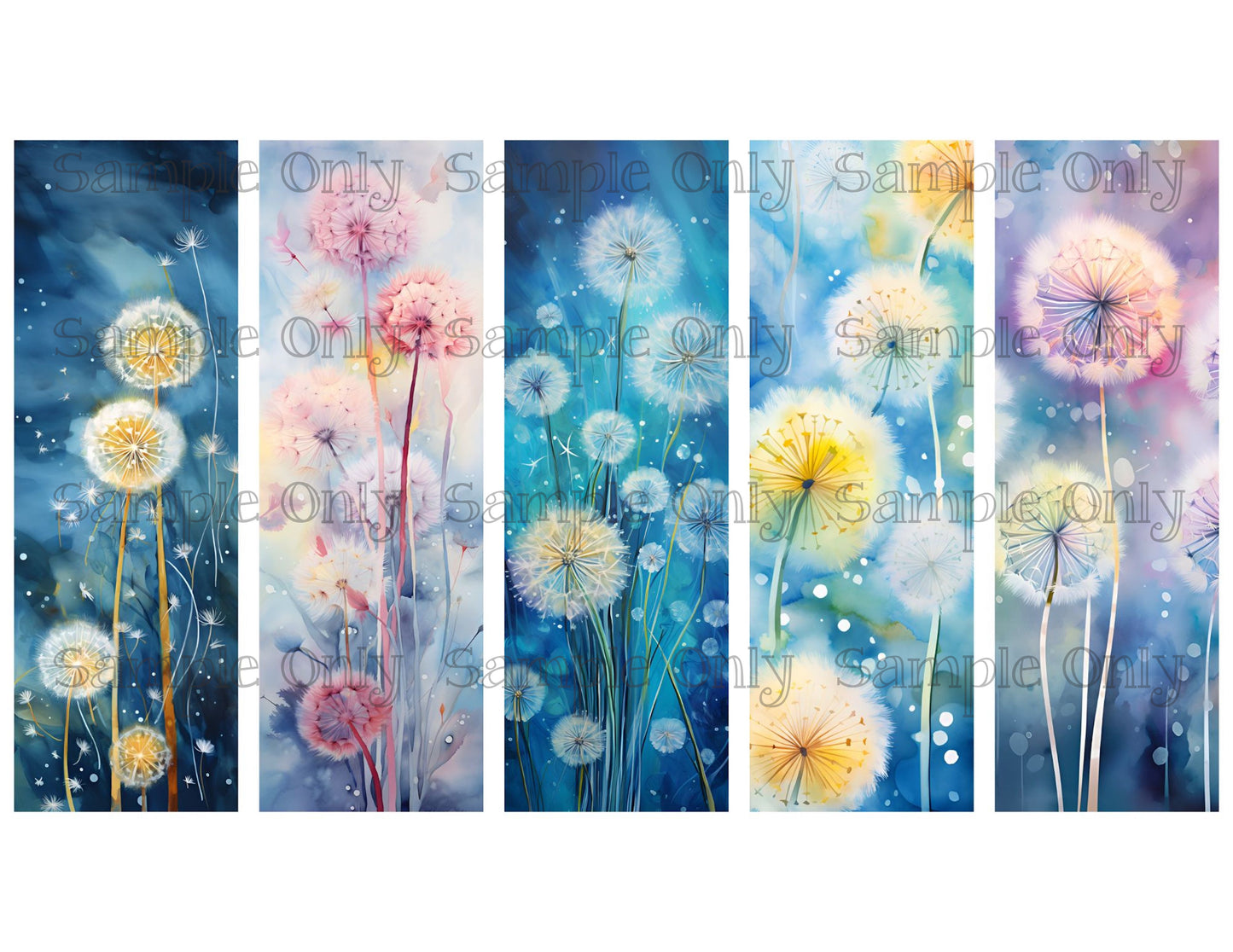 Whimsical Dandelion Bookmark Set 04 Printed Water Soluble Image Transfer Sheet For Polymer Clay