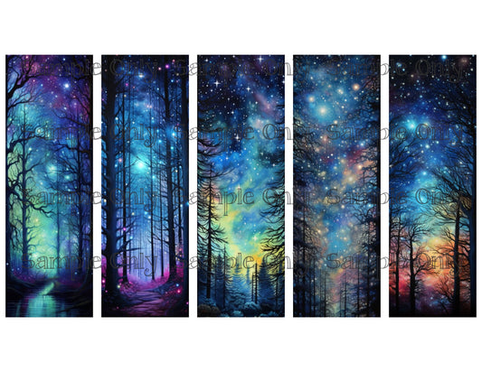 Night Forest Bookmark Set 03 Printed Water Soluble Image Transfer Sheet For Polymer Clay