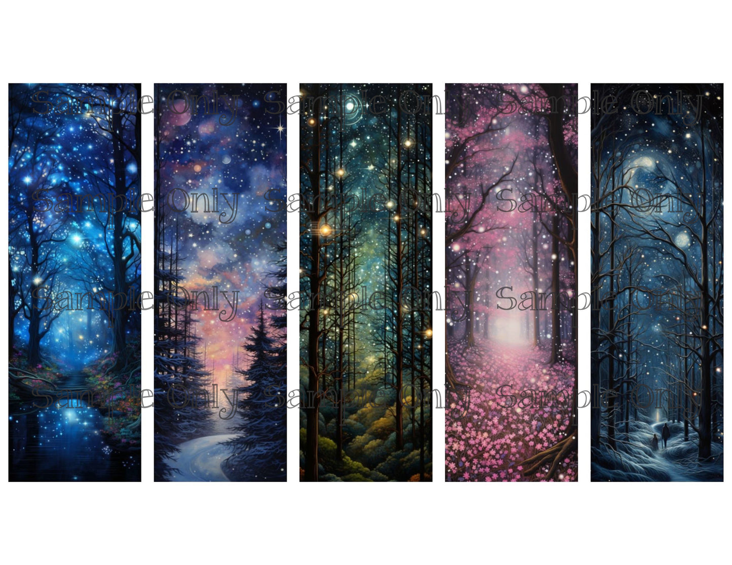 Night Forest Bookmark Set 04 Printed Water Soluble Image Transfer Sheet For Polymer Clay