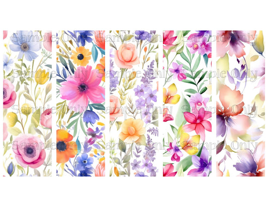 Watercolor Springtime Flowers Bookmark Set 01 Printed Water Soluble Image Transfer Sheet For Polymer Clay