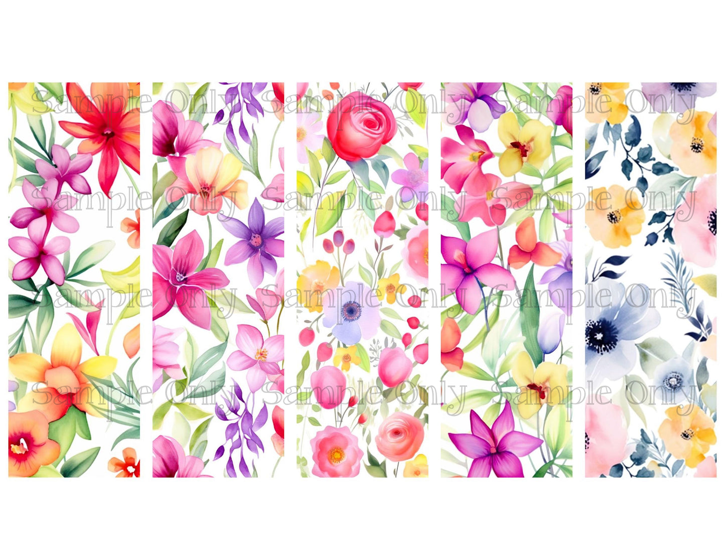 Watercolor Springtime Flowers Bookmark Set 02 Printed Water Soluble Image Transfer Sheet For Polymer Clay