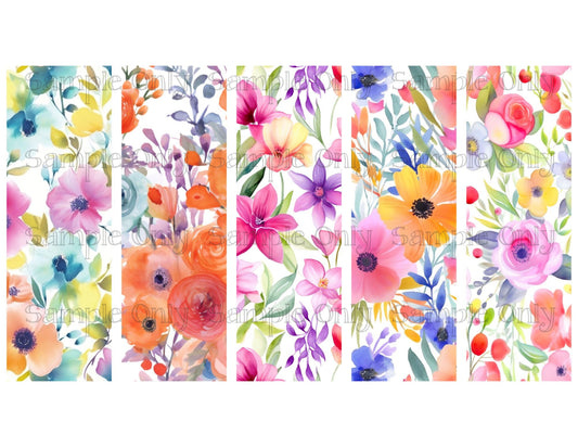 Watercolor Springtime Flowers Bookmark Set 03 Printed Water Soluble Image Transfer Sheet For Polymer Clay