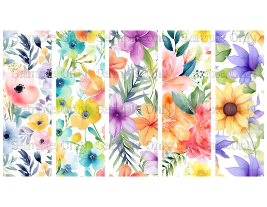 Watercolor Springtime Flowers Bookmark Set 04 Printed Water Soluble Image Transfer Sheet For Polymer Clay