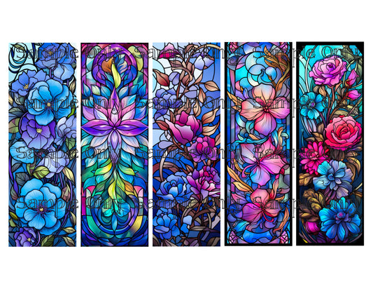 Stained Glass Flowers Bookmark Set 04 Printed Water Soluble Image Transfer Sheet For Polymer Clay