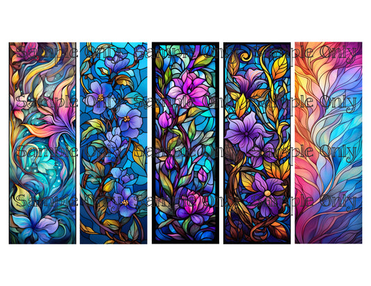 Stained Glass Flowers Bookmark Set 05 Printed Water Soluble Image Transfer Sheet For Polymer Clay