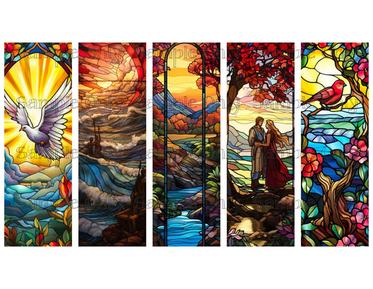 Stained Glass Biblical Scenes Bookmark Set 01 Printed Water Soluble Image Transfer Sheet For Polymer Clay