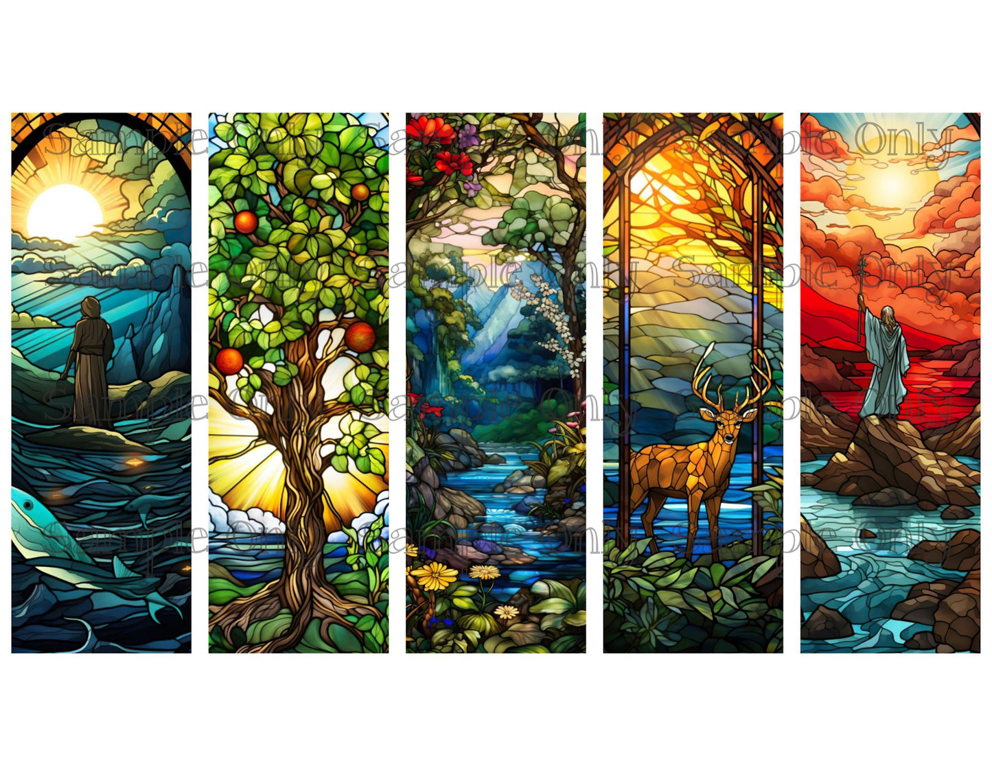 Stained Glass Biblical Scenes Bookmark Set 02 Printed Water Soluble Image Transfer Sheet For Polymer Clay