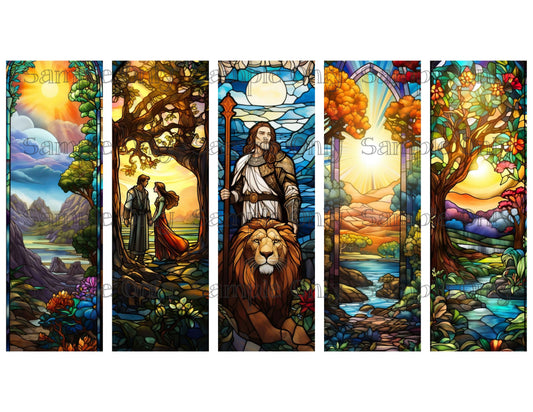 Stained Glass Biblical Scenes Bookmark Set 03 Printed Water Soluble Image Transfer Sheet For Polymer Clay