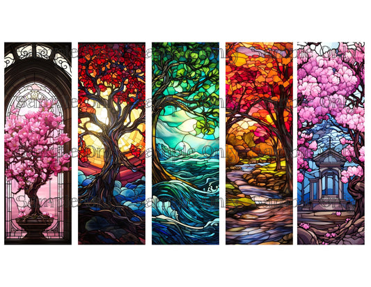 Stained Glass Tree Bookmark Set 04 Printed Water Soluble Image Transfer Sheet For Polymer Clay