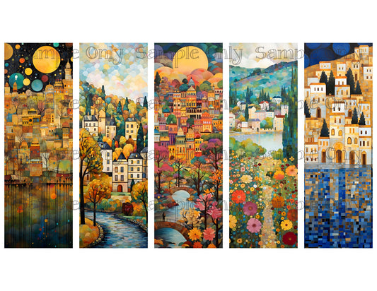 Scenic Village Bookmark Set 02 Printed Water Soluble Image Transfer Sheet For Polymer Clay