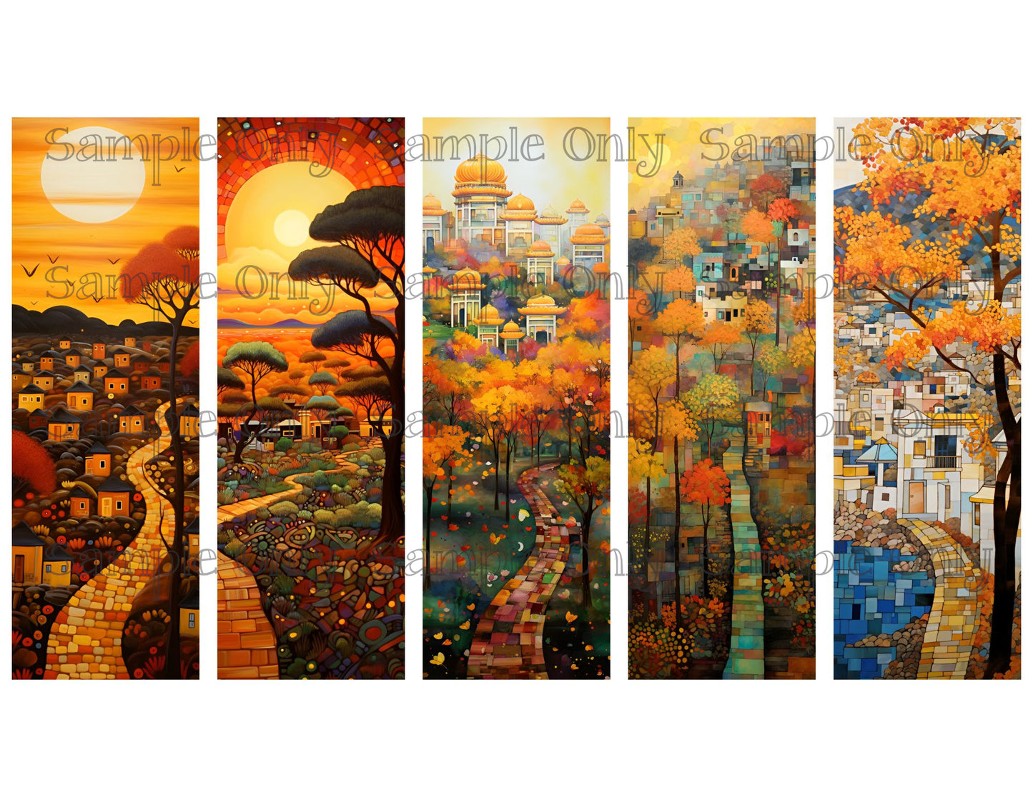 Scenic Village Bookmark Set 03 Printed Water Soluble Image Transfer Sheet For Polymer Clay