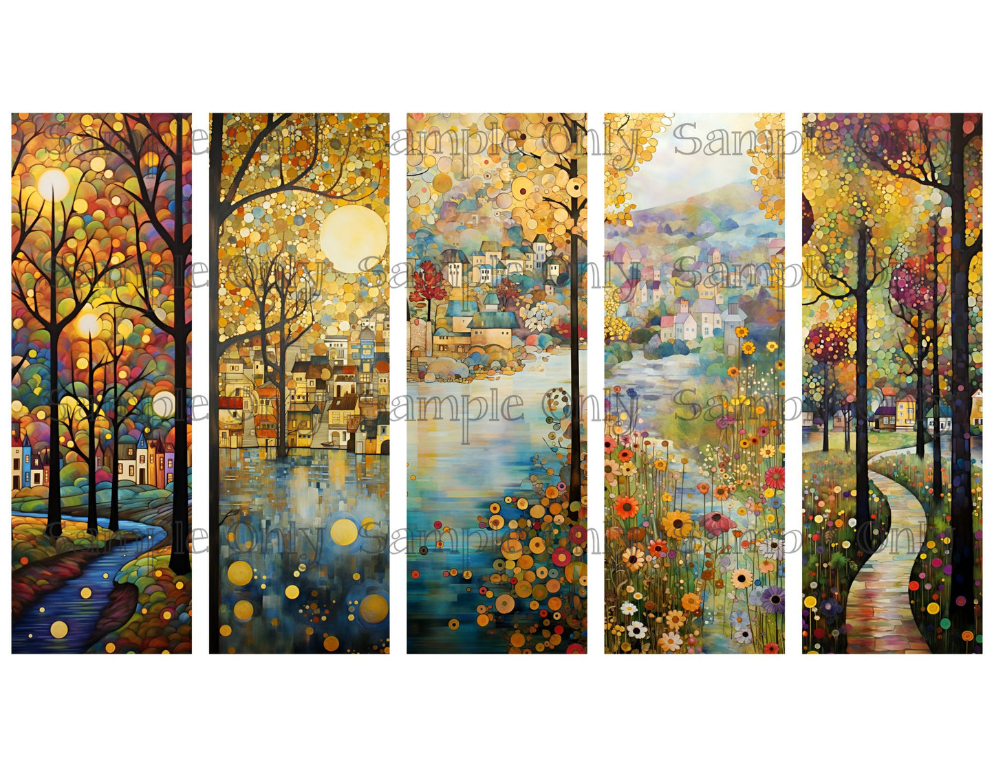 Scenic Village Bookmark Set 04 Printed Water Soluble Image Transfer Sheet For Polymer Clay