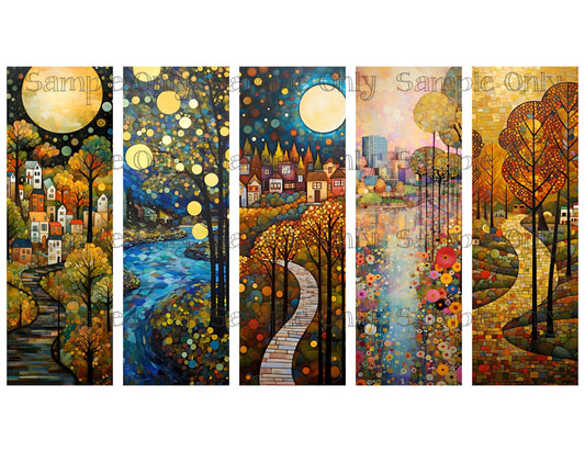 Scenic Village Bookmark Set 05 Printed Water Soluble Image Transfer Sheet For Polymer Clay