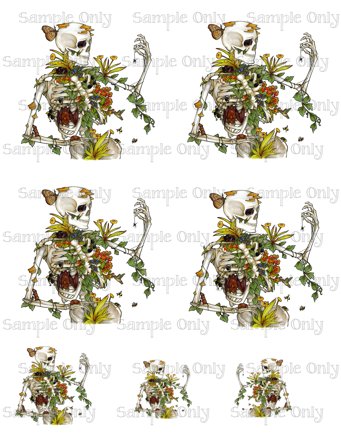 3.5 Inch Skeleton Bones and Plants Image Sheet For Polymer Clay Transfer Decal DIGITAL FILE OR PRINTED