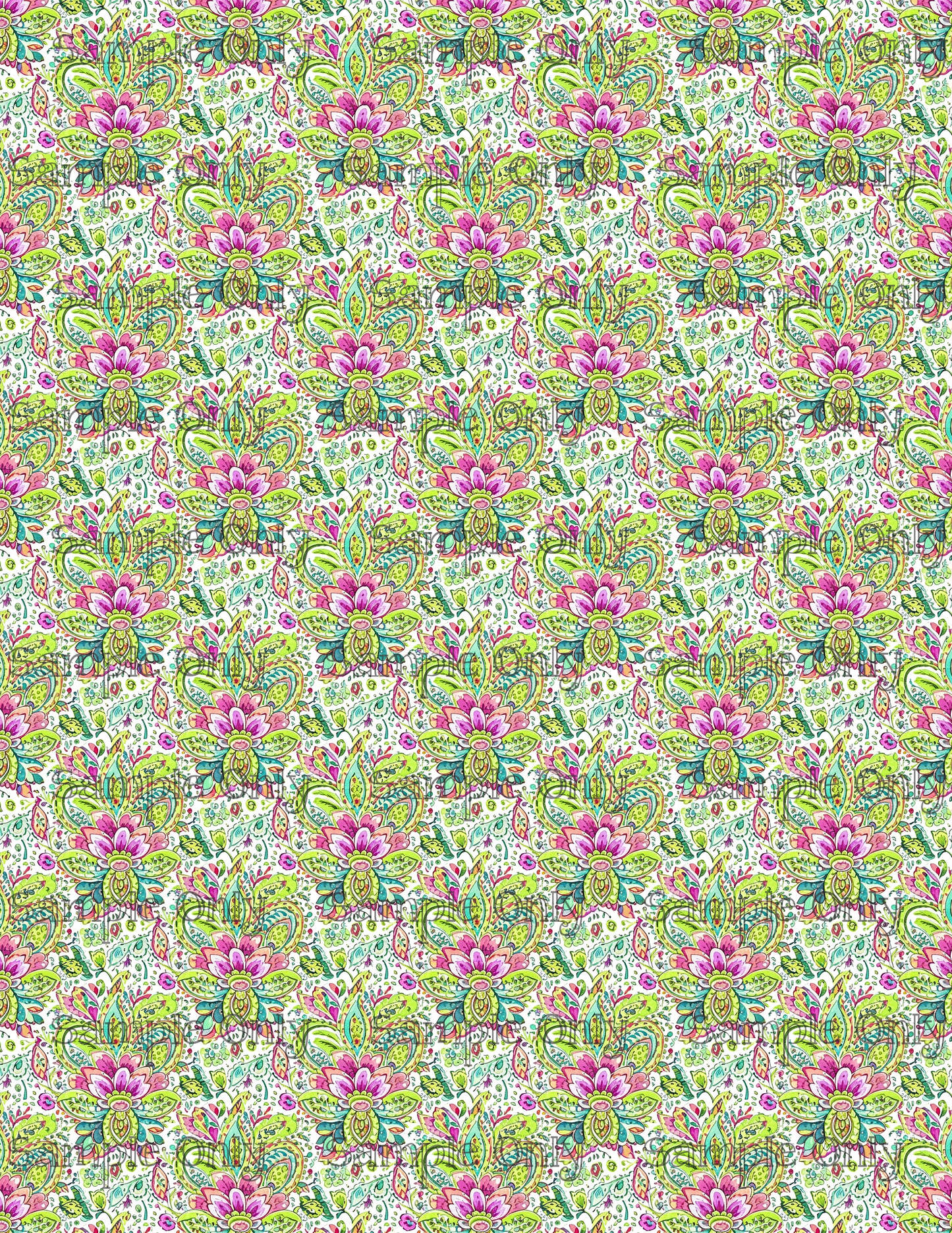Bright Paisley Garden Pattern Set 3 Image Transfer Sheet For Polymer Clay