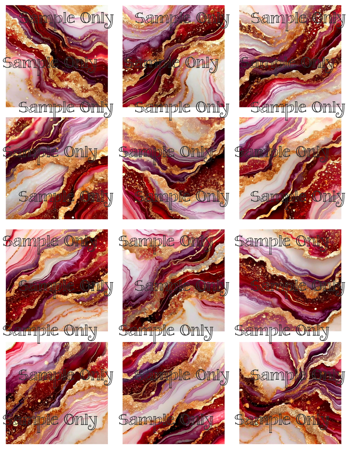 Burgundy and Gold Faux Ink 2 Inch Image Transfer Sheet For Polymer Clay