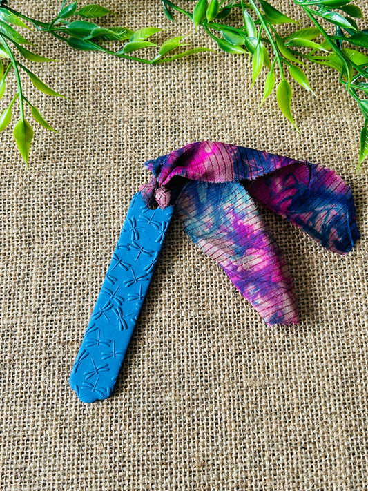 Lagoon Blue Dragonfly Polymer Clay Bookmark With Sari Silk Ribbon Tassel