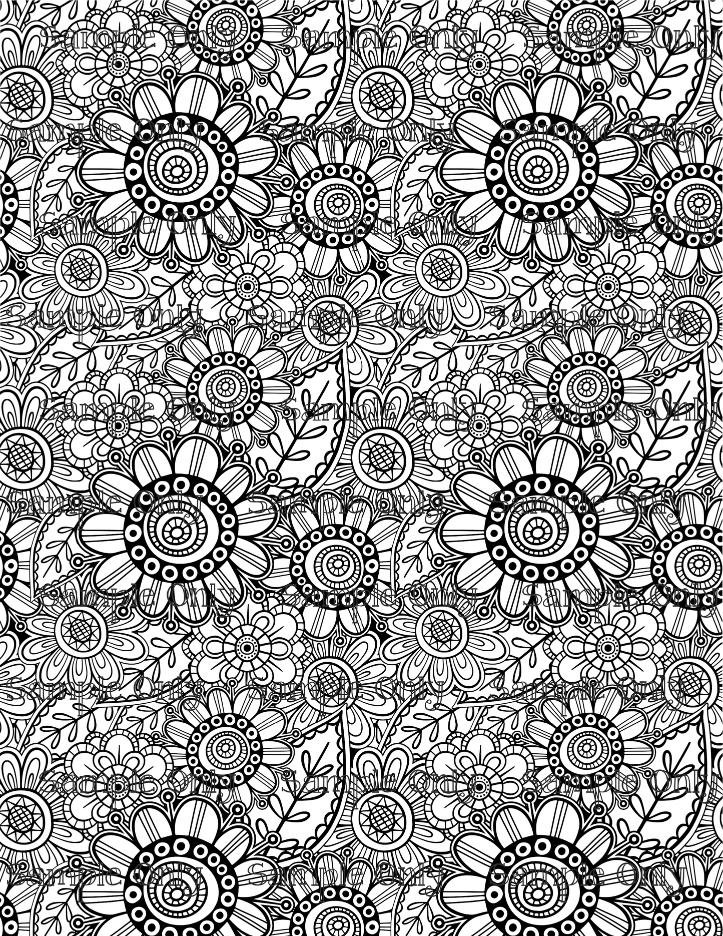 Color Your Own Folk Art Floral 01 Pattern Image Sheet For Polymer Clay Transfer Decal DIGITAL FILE OR PRINTED