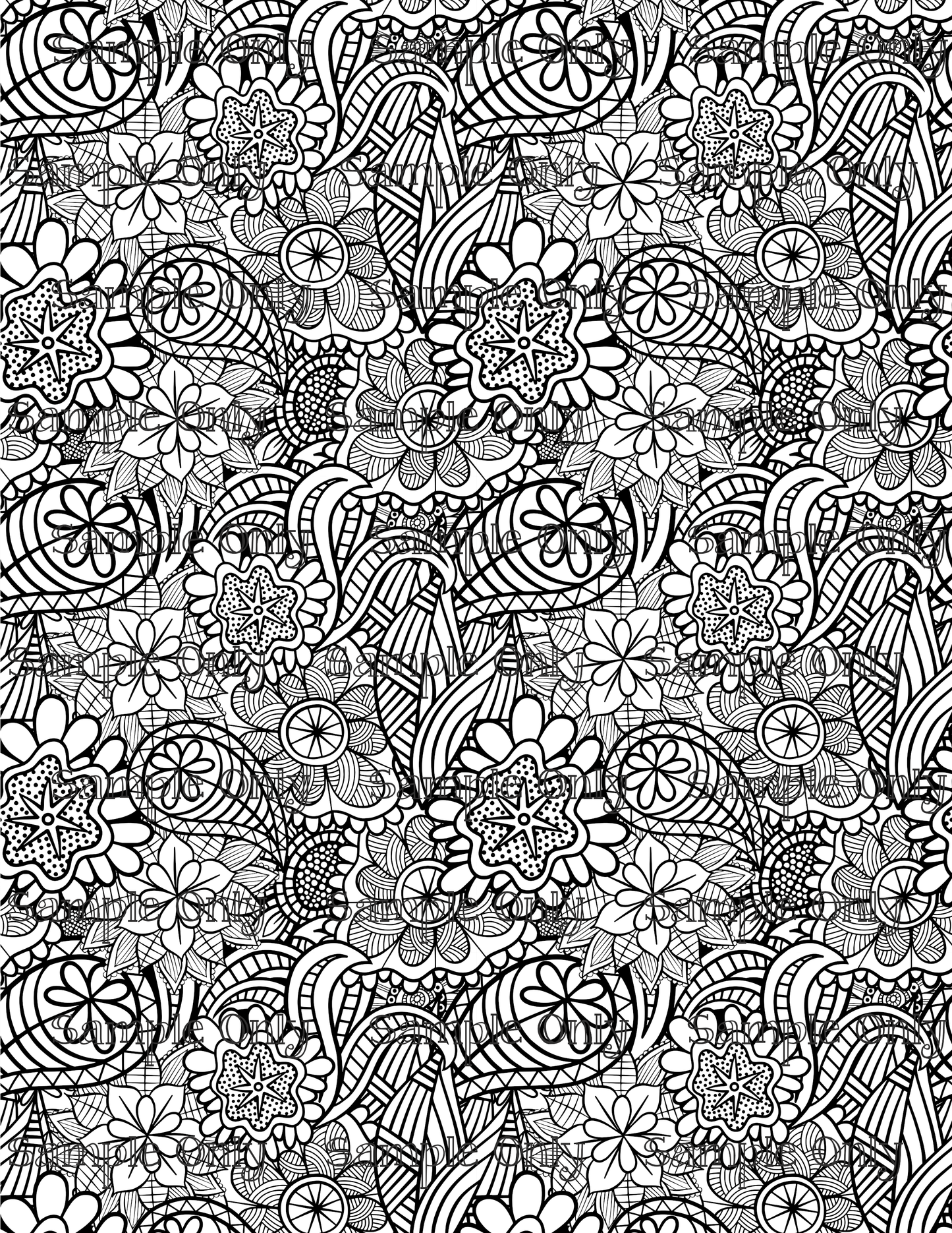 Color Your Own Folk Art Floral 04 Pattern Image Sheet For Polymer Clay Transfer Decal DIGITAL FILE OR PRINTED