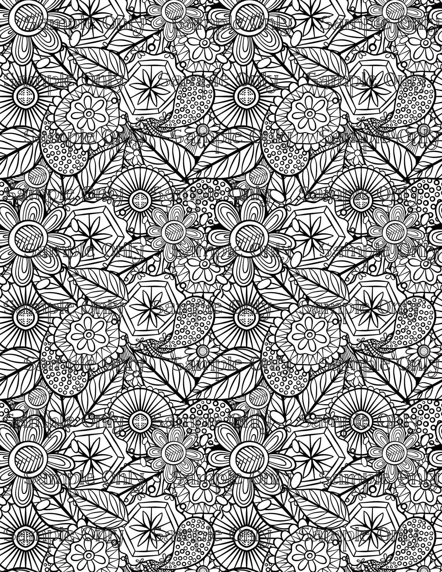 Color Your Own Folk Art Floral 06 Pattern Image Sheet For Polymer Clay Transfer Decal DIGITAL FILE OR PRINTED