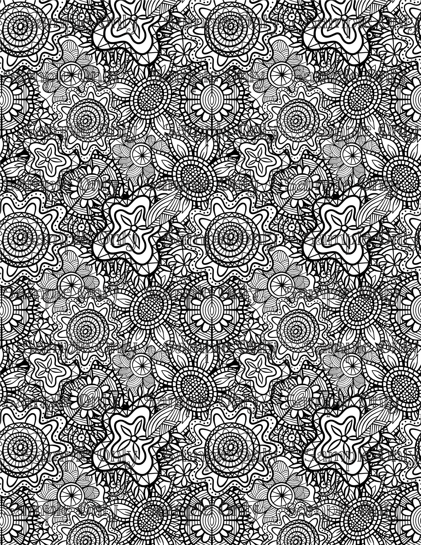 Color Your Own Folk Art Floral 07 Pattern Image Sheet For Polymer Clay Transfer Decal DIGITAL FILE OR PRINTED