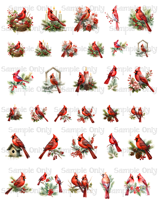 1 - 1.5 Inch Cardinal Bird Image Sheet For Polymer Clay Transfer Decal DIGITAL FILE OR PRINTED