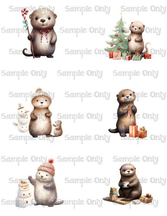 2.5 Inch Festive Otters Image Sheet For Polymer Clay Transfer Decal DIGITAL FILE OR PRINTED