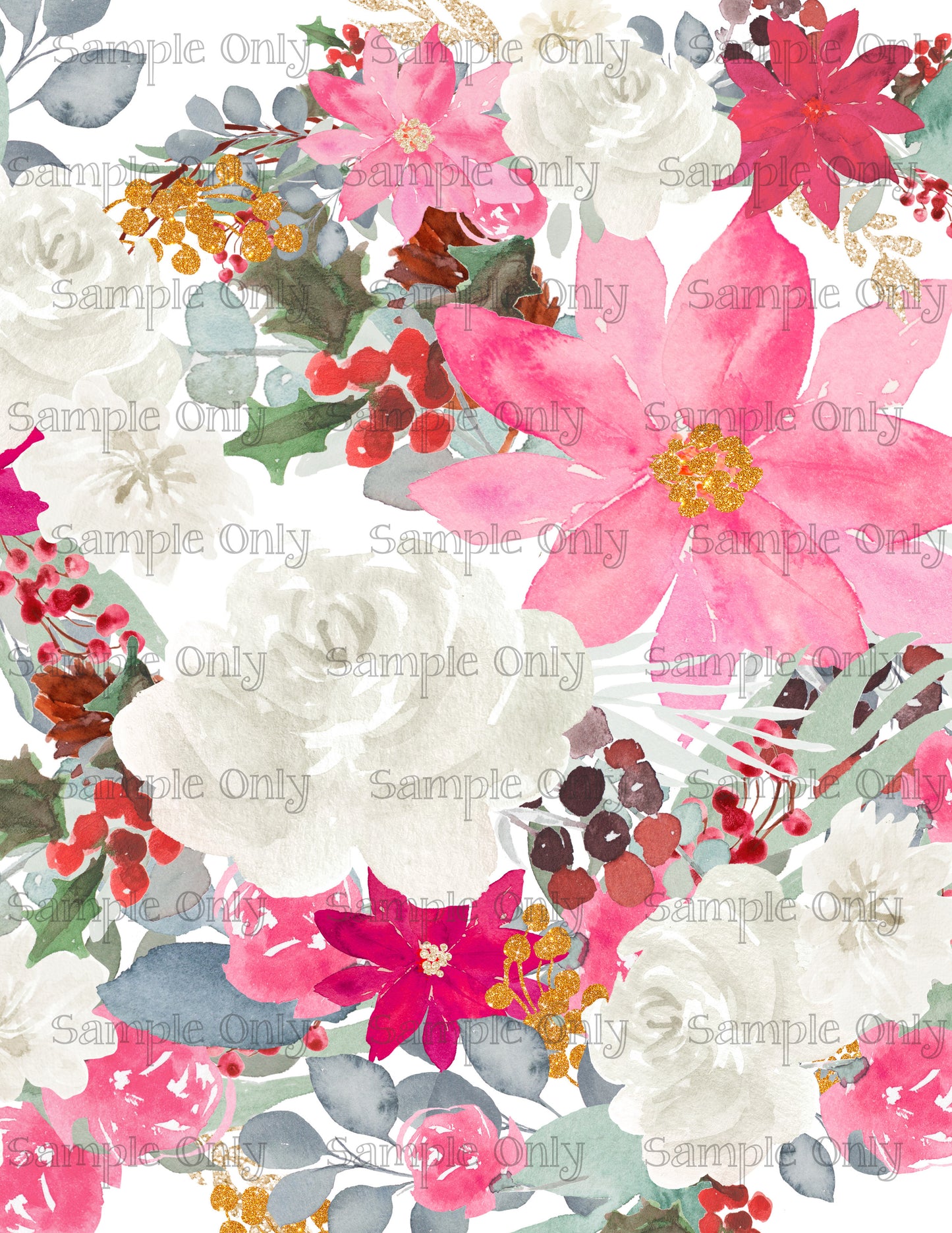 Christmas Floral 03 Image Sheet For Polymer Clay Transfer Decal DIGITAL FILE OR PRINTED