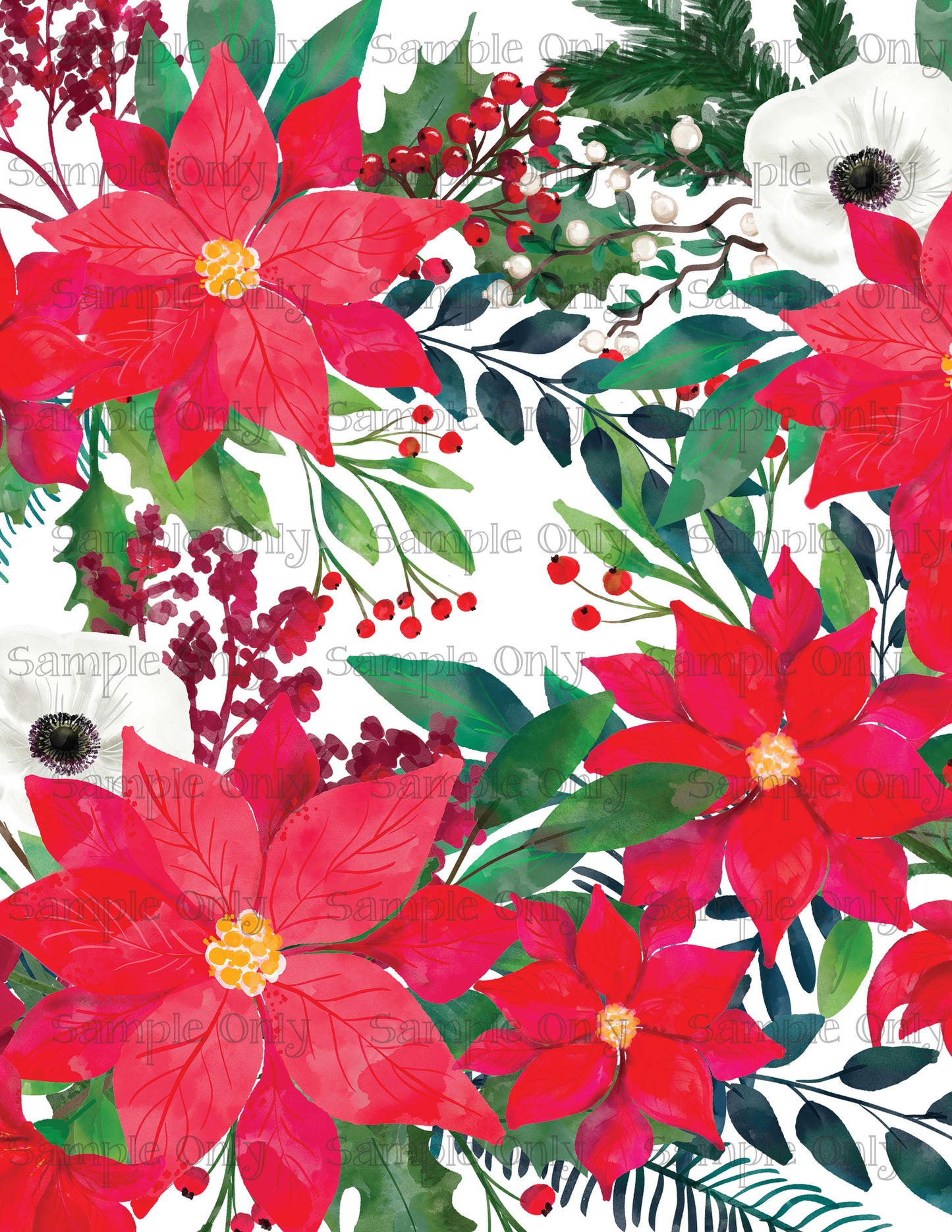 Christmas Floral 05 Image Sheet For Polymer Clay Transfer Decal DIGITAL FILE OR PRINTED