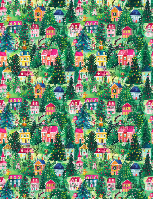 Christmas Houses Style 2 Pattern Image Sheet For Polymer Clay Transfer Decal DIGITAL FILE OR PRINTED