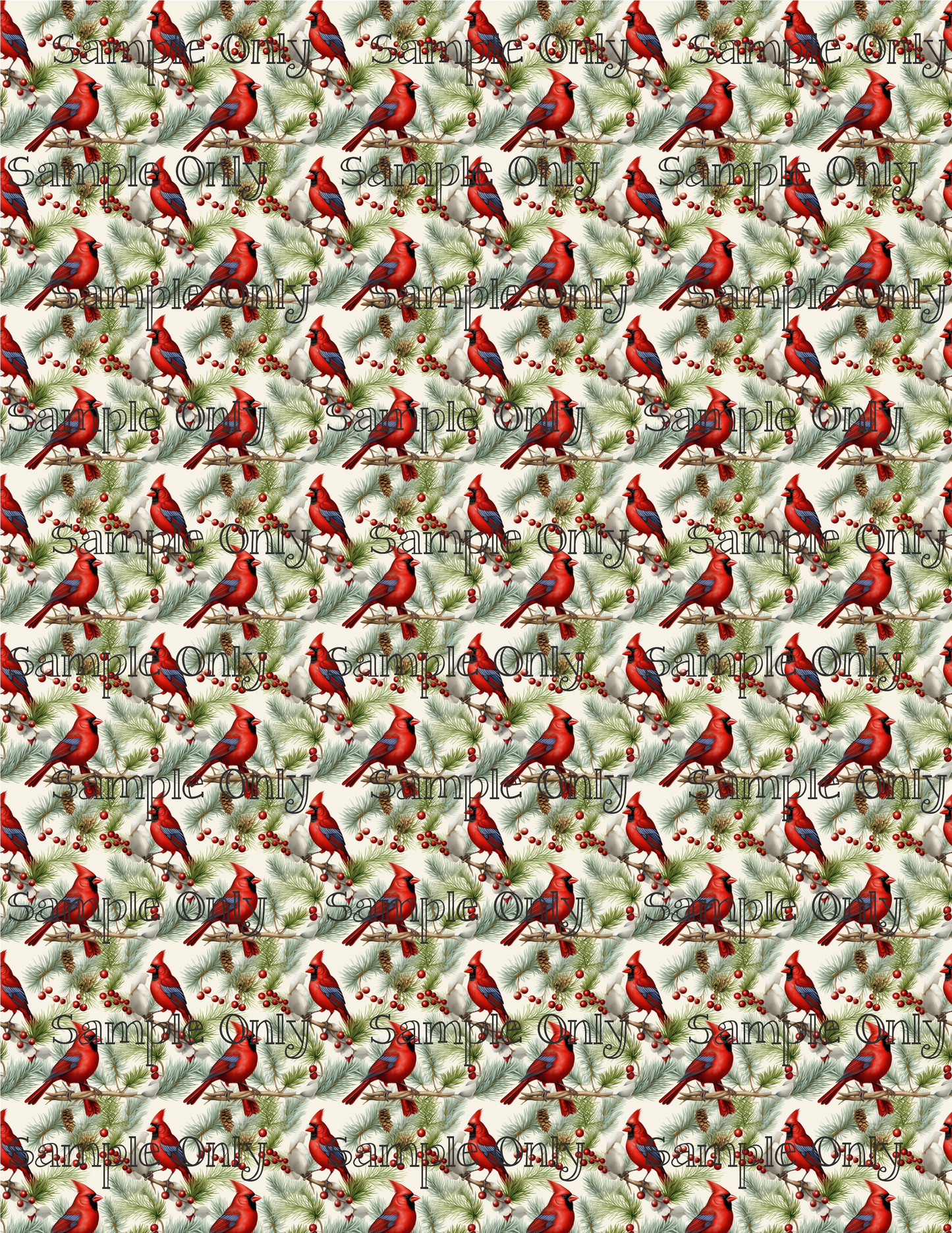 Christmas Cardinal Birds Pattern Image Sheet For Polymer Clay Transfer Decal DIGITAL FILE OR PRINTED