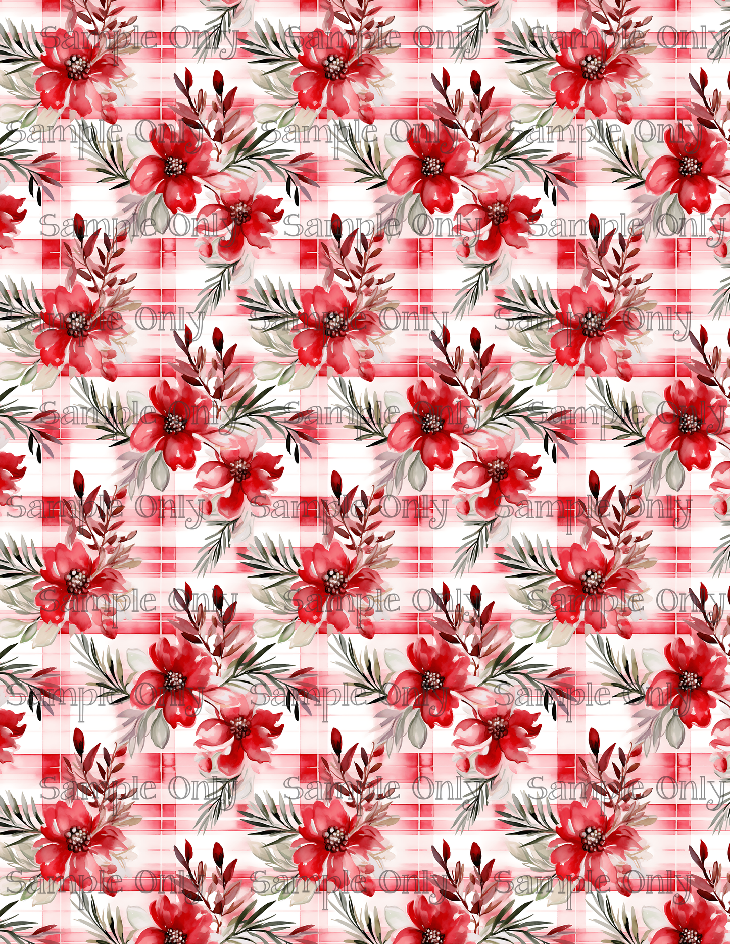 Floral Christmas Plaid 04 Pattern Image Sheet For Polymer Clay Transfer Decal DIGITAL FILE OR PRINTED