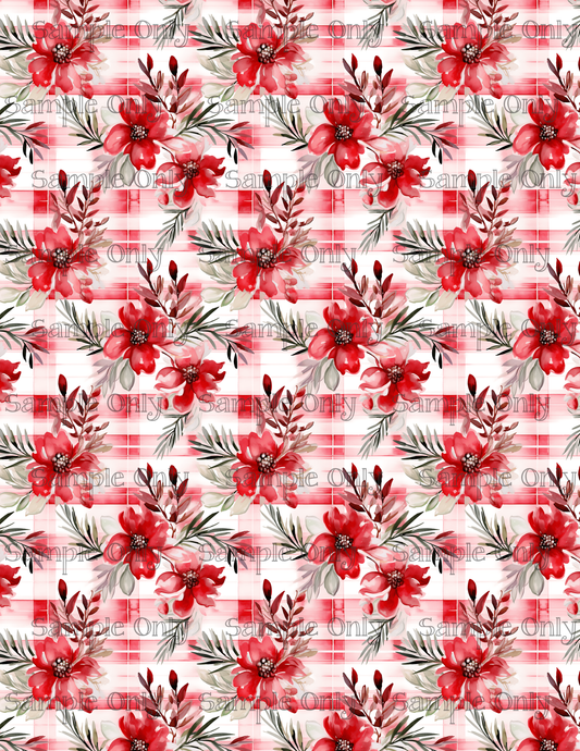 Floral Christmas Plaid 04 Pattern Image Sheet For Polymer Clay Transfer Decal DIGITAL FILE OR PRINTED