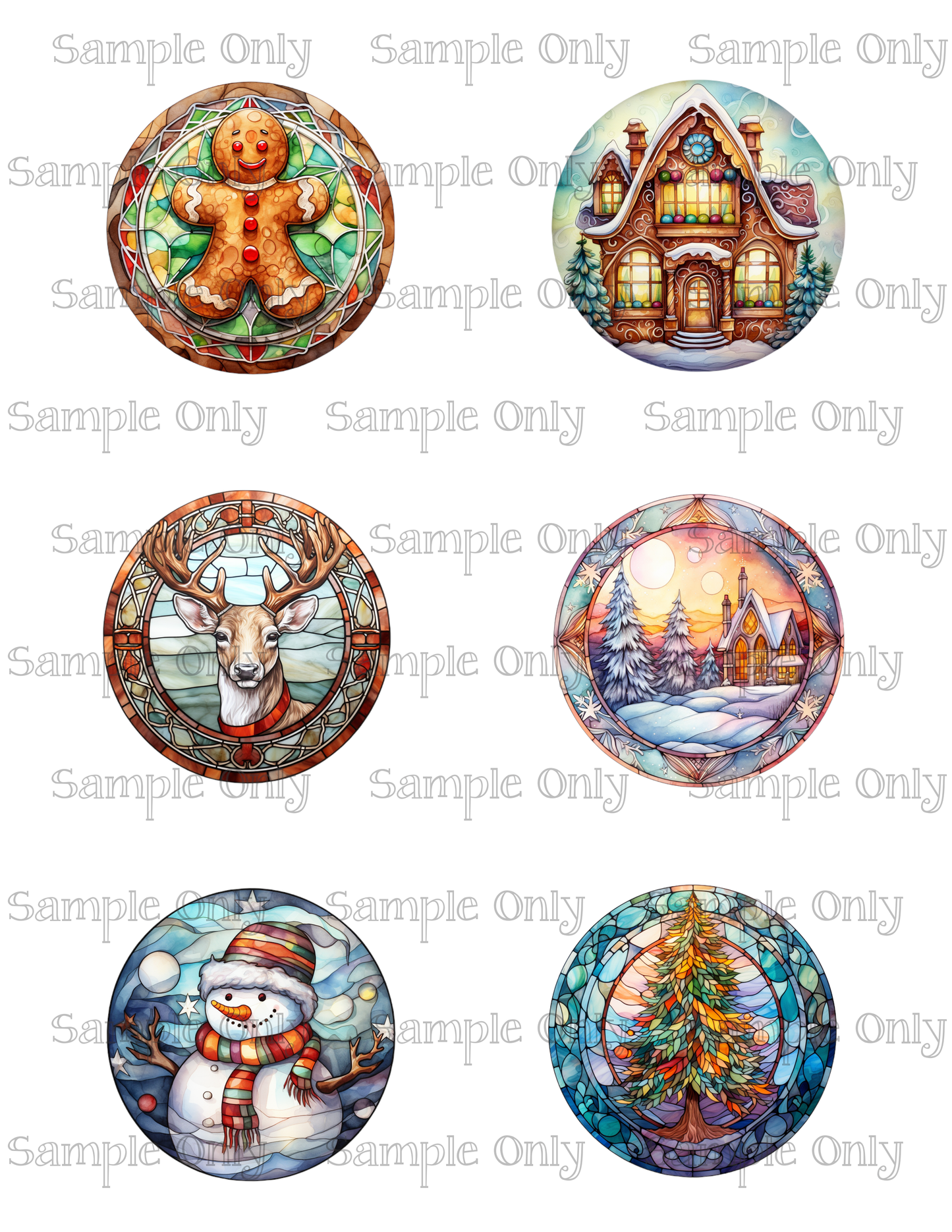 2.5 Inch Christmas Stained Glass Assorted 01 Image Sheet For Polymer Clay Transfer Decal DIGITAL FILE OR PRINTED