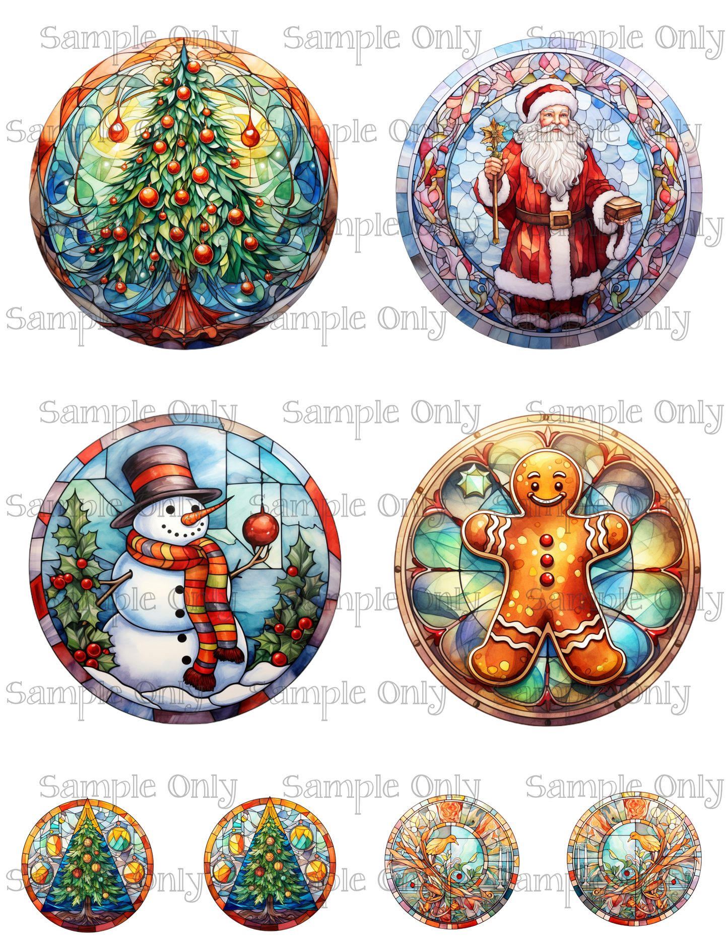 3.5 Inch Christmas Stained Glass Image Sheet For Polymer Clay Transfer Decal DIGITAL FILE OR PRINTED