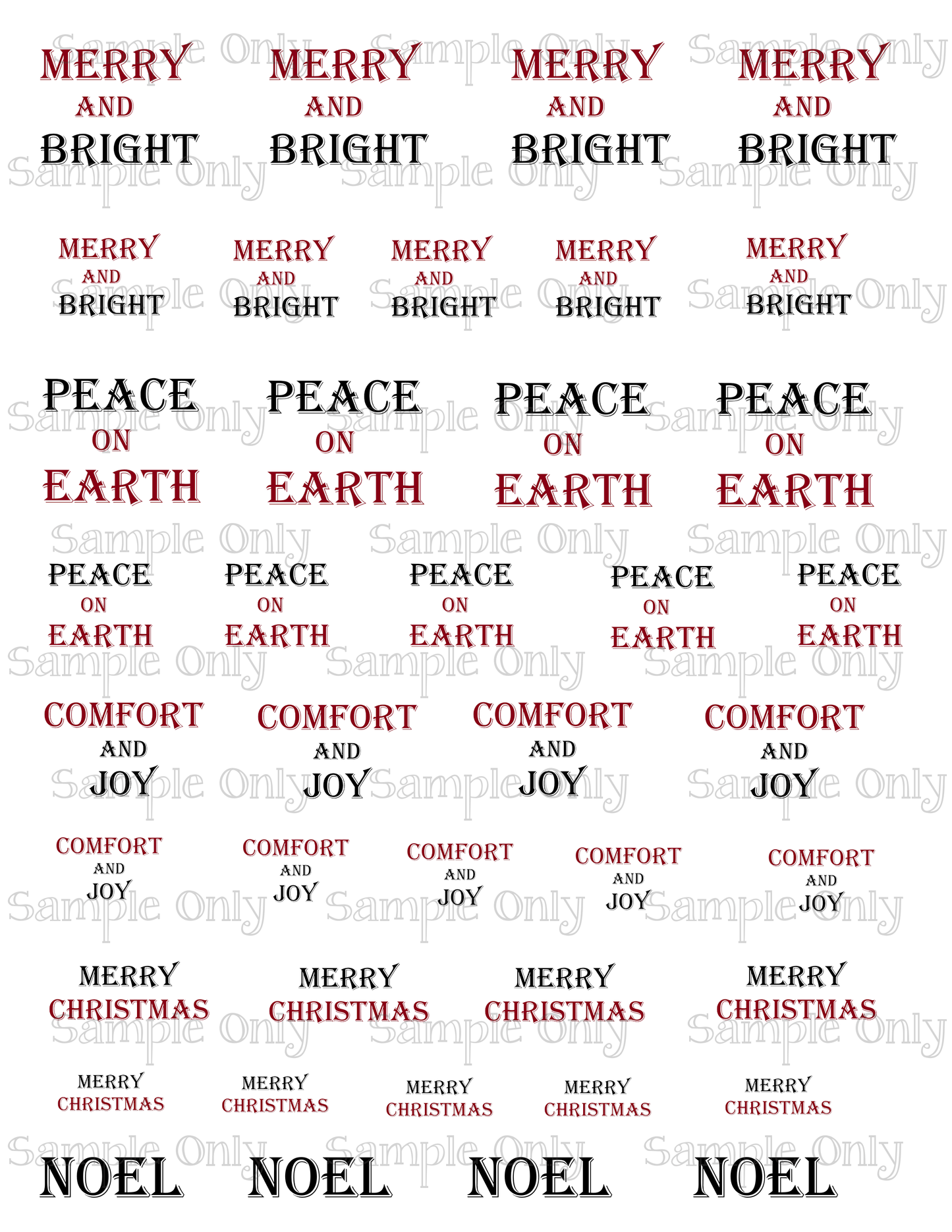 1 - 1.5 Inch Christmas Saying Text Image Sheet For Polymer Clay Transfer Decal DIGITAL FILE OR PRINTED